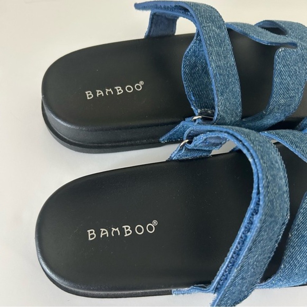 Bamboo Conquer Blue Denim Size 7.5 Cutout Adjustable Strap Sandals - Picture 7 of 9